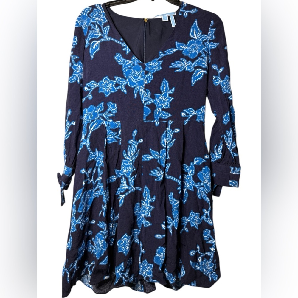 Draper James Geranium Navy Floral Tie Sleeve Dress